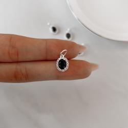 Pingente zircônia oval ônix com cravejado