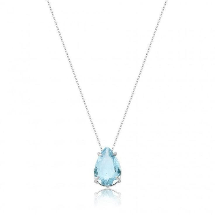 Colar pingente zircônia gota azul cravejado