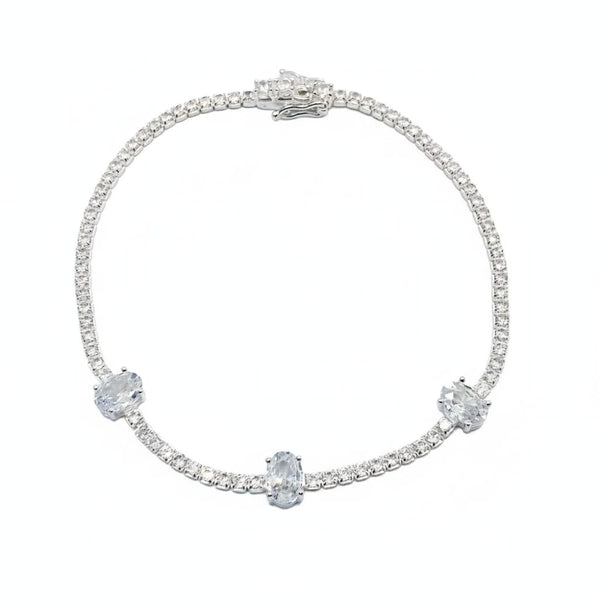 Pulseira Lisa Lap Riviera 2mm com 3 Pedras Ovais