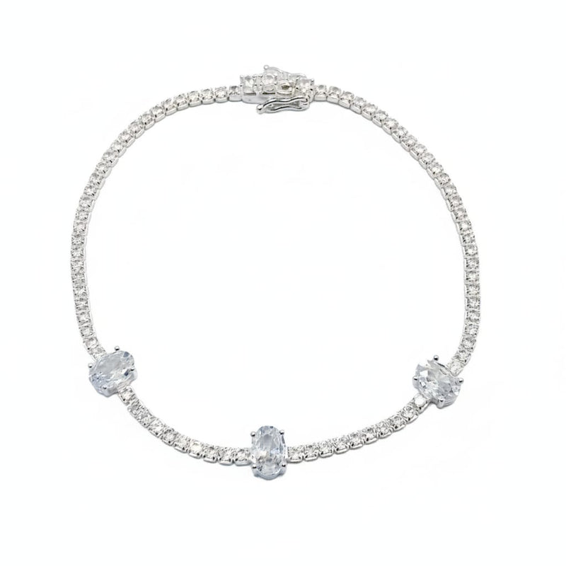 Pulseira Lisa Lap Riviera 2mm com 3 Pedras Ovais